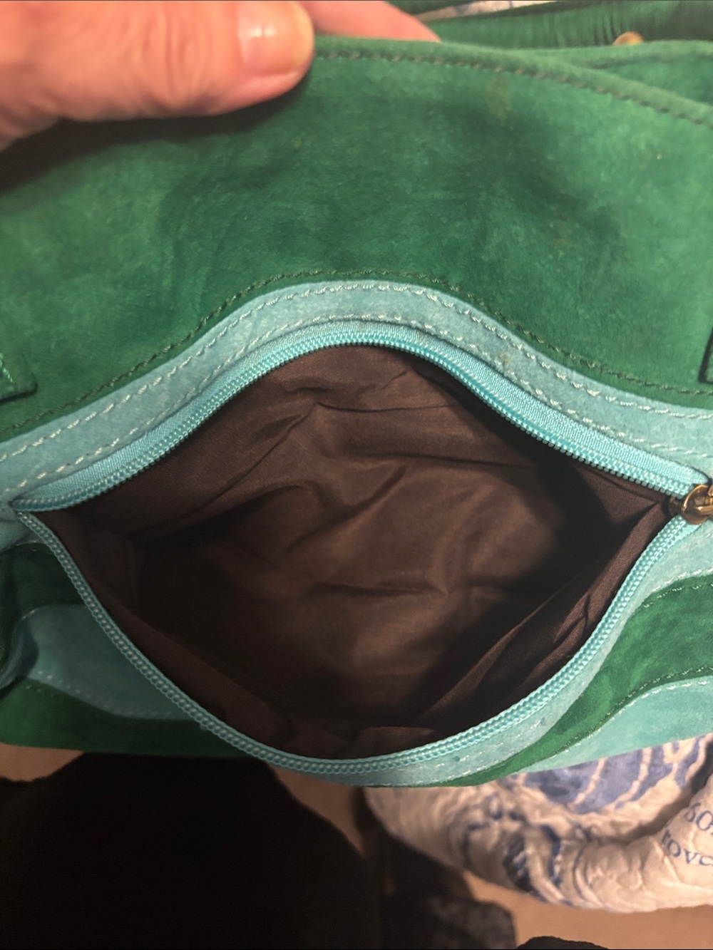 Green & Teal Striped Suede Tote Bag - Picture 11 of 11